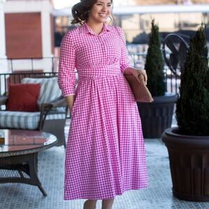 Dainty Jewells Pink Gingham Midi Pin Up Shirt Dress